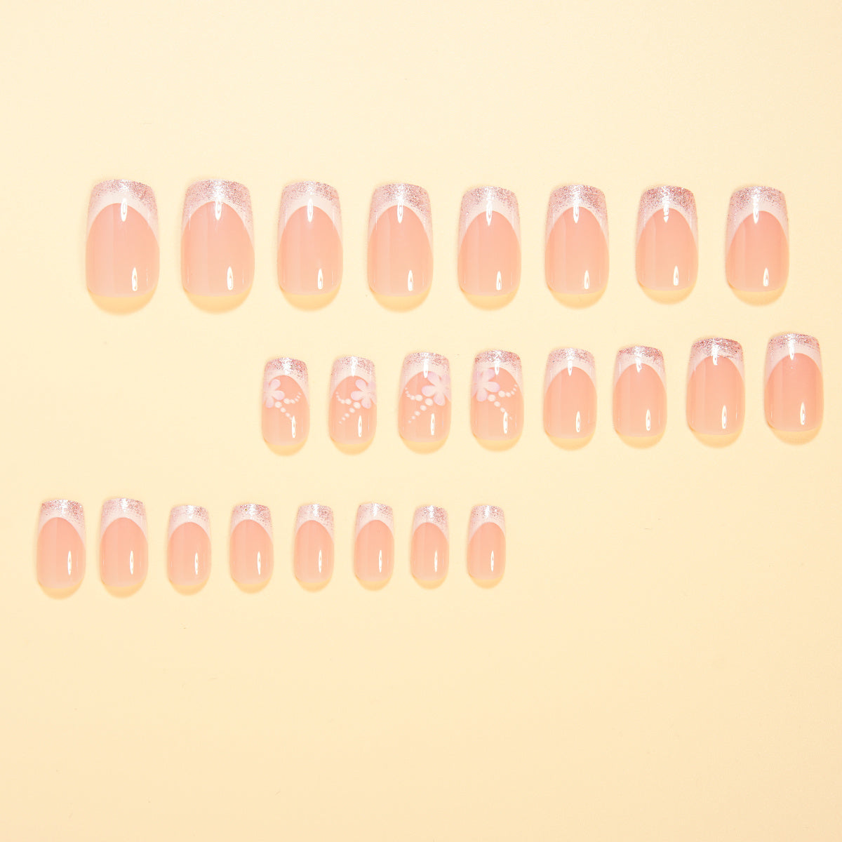 24pcs Show Your Beauty Chinese Style Medium Pink Floral Polka Dot Colorful Powder Shine Glossy French Press-On Nails Fashionable Versatile Wearable Nails Suitable for Spring and Summer Daily Wear for Women and Removable Press