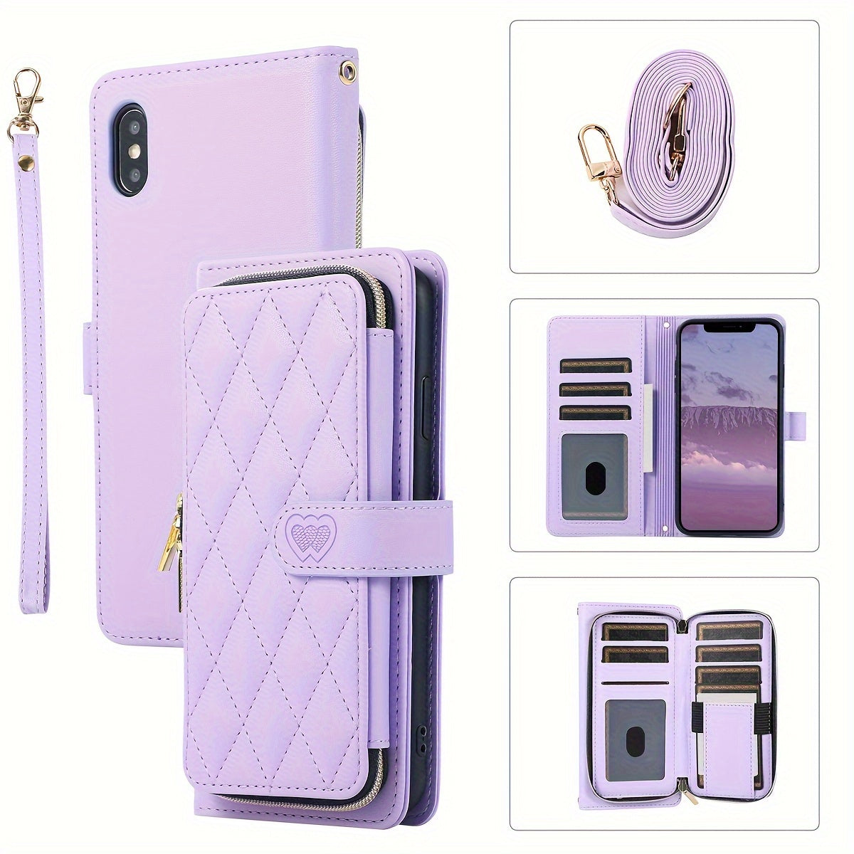 Crossbody Wallet Case Designed for Iphone 16E, 16, 15, 14, 13, 12, 11 Pro Max, 7, 8 Plus, SE 2020, And SE 2022, Featuring a Zippered Handbag Style, Flip Cover, Kickstand Folio, Card Slots, Wrist Strap, And Lanyard for The for