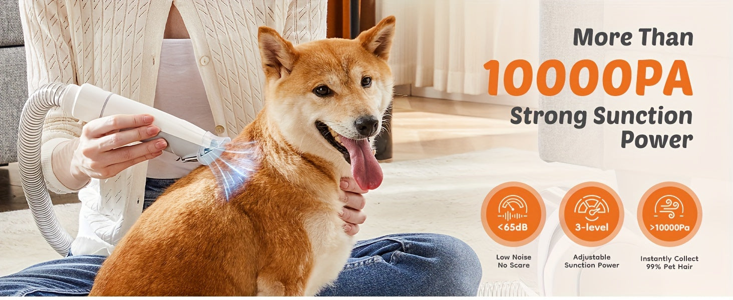 Pet Grooming Vacuum Kit 5 in 1, Vacuum Suction Strong Power 99% Pet Hair, Professional Clippers with 6 Guide Combs, Mulifunctional Grooming Tools for Dogs Cats and Other Animals