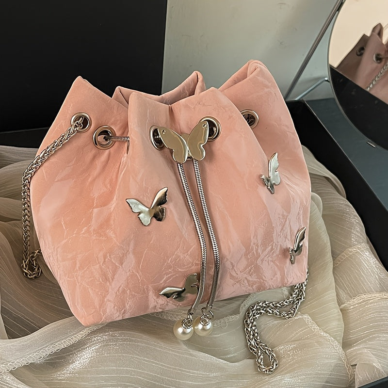 Trendy Bowknot Women'S Handbag, Unique Versatile Tote Bucket Bag, High-Quality Handheld Shoulder Bag, Stylish Chain Crossbody Bag.