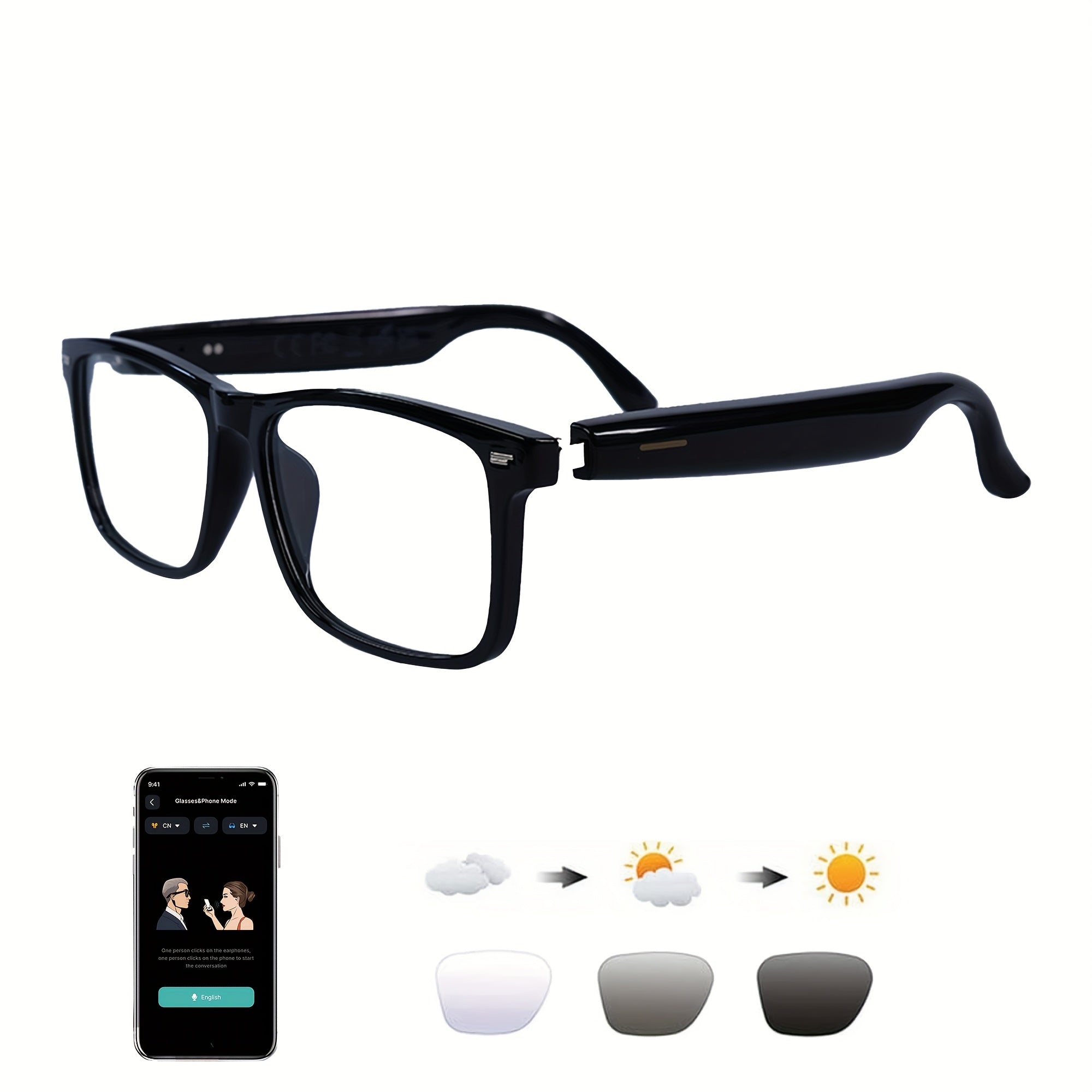 OICIIDO AI Smart Glasses, New Multifunctional Audio Glasses for Men and Women, Support Real-Time Translation for 160+ Languages and Video Translation, Equipped with Chat GPT System, Built-In Microphone and Speaker, HD Voice C