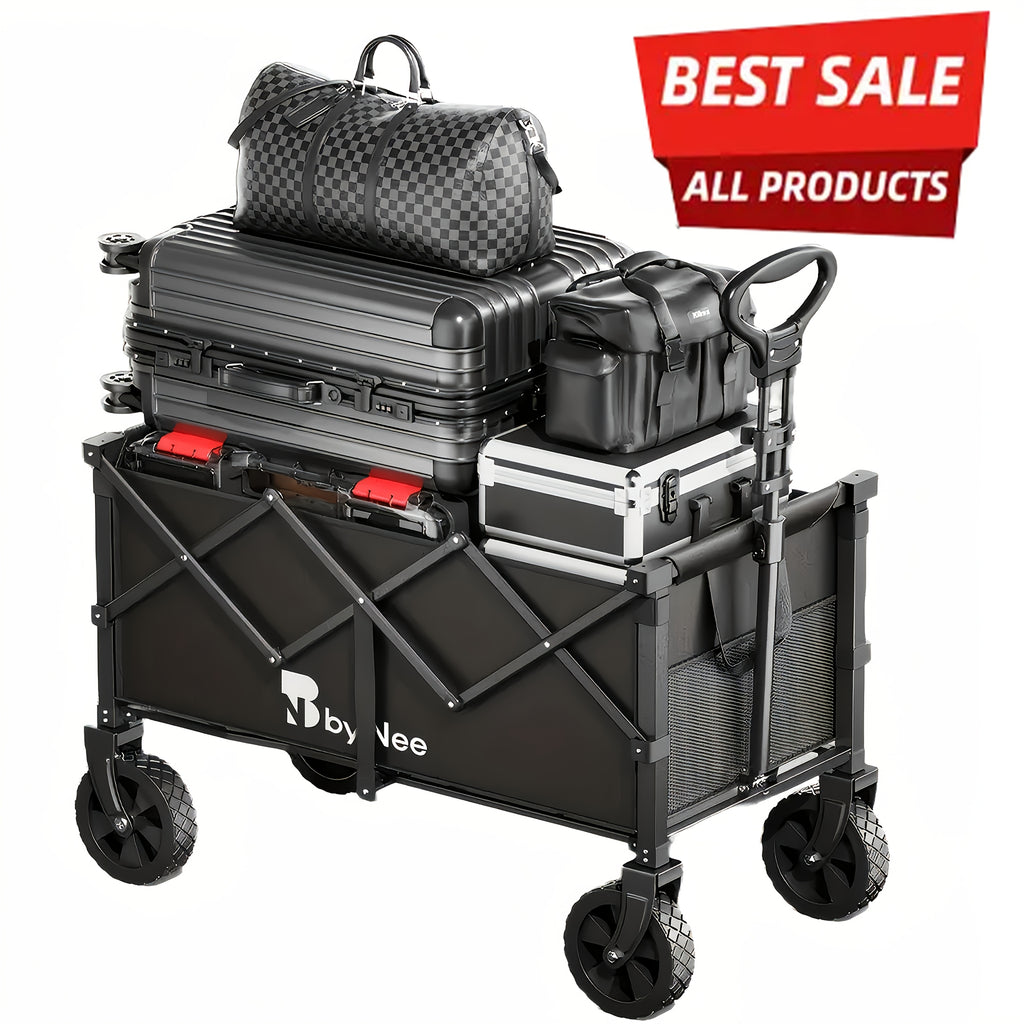 330-650 Lbs Large Capacity Camping Shopping Cart, All-Terrain Folding Trolley, Multi-Function Camping, Gardening, Beach Shopping Cart, Black Gardening Storage Rack, Rugged Design, Durable Tire Construction, Heavy-Duty Utility