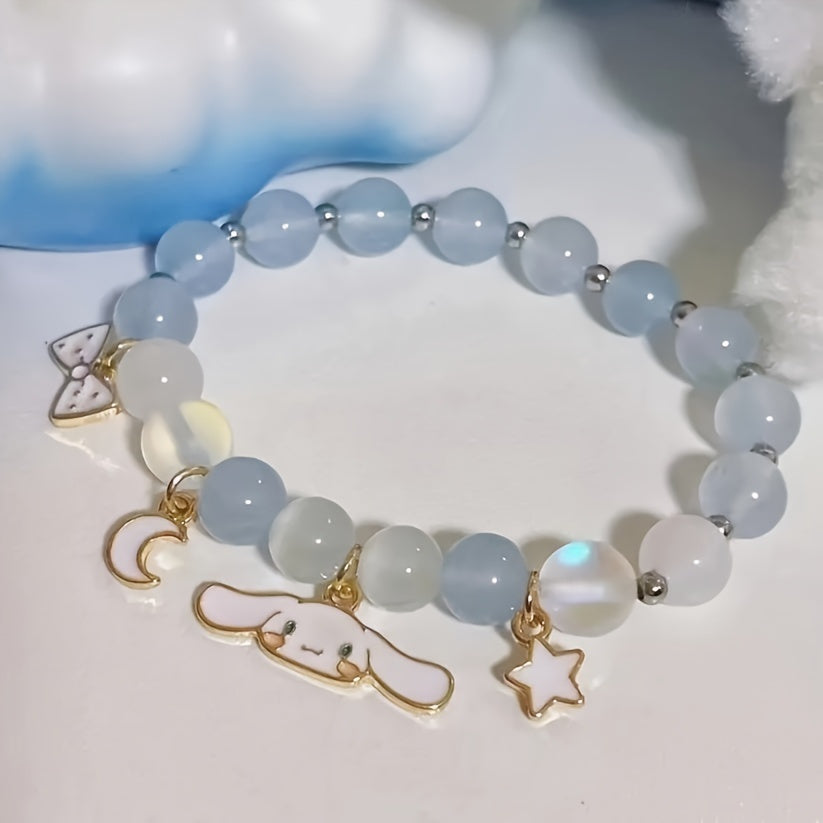 Sanrio Elegant for cinnamoroll Charm Bracelet with Moon & Stars Pendant - Women'S Alloy Fashion Ornament, Perfect Gift for Valentine'S Day, Daily Wear, All-Season Accessory, Valentine'S Day Gift|Playful Design|Durable Bracele