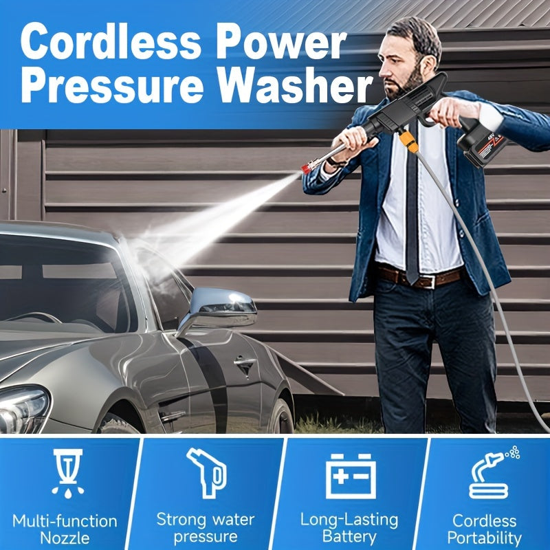Stainless Steel High-Pressure Washer Gun, 3000 PSI Max with Quick Connect Nozzles Hose Connector, Equipped with A Single 15000mAh Battery, Single Battery Use Time Of About Half An Hour.