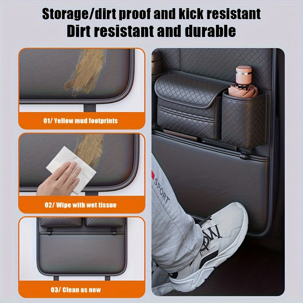 [2025 New PU Leather Car Bag] Universal Fit PU Leather Car Seat Back Organizer Bag | Multi-Layer Storage for Bottles, Tablets, Laptops & Accessories, Black, 2025 New | Stylish Car Organizer