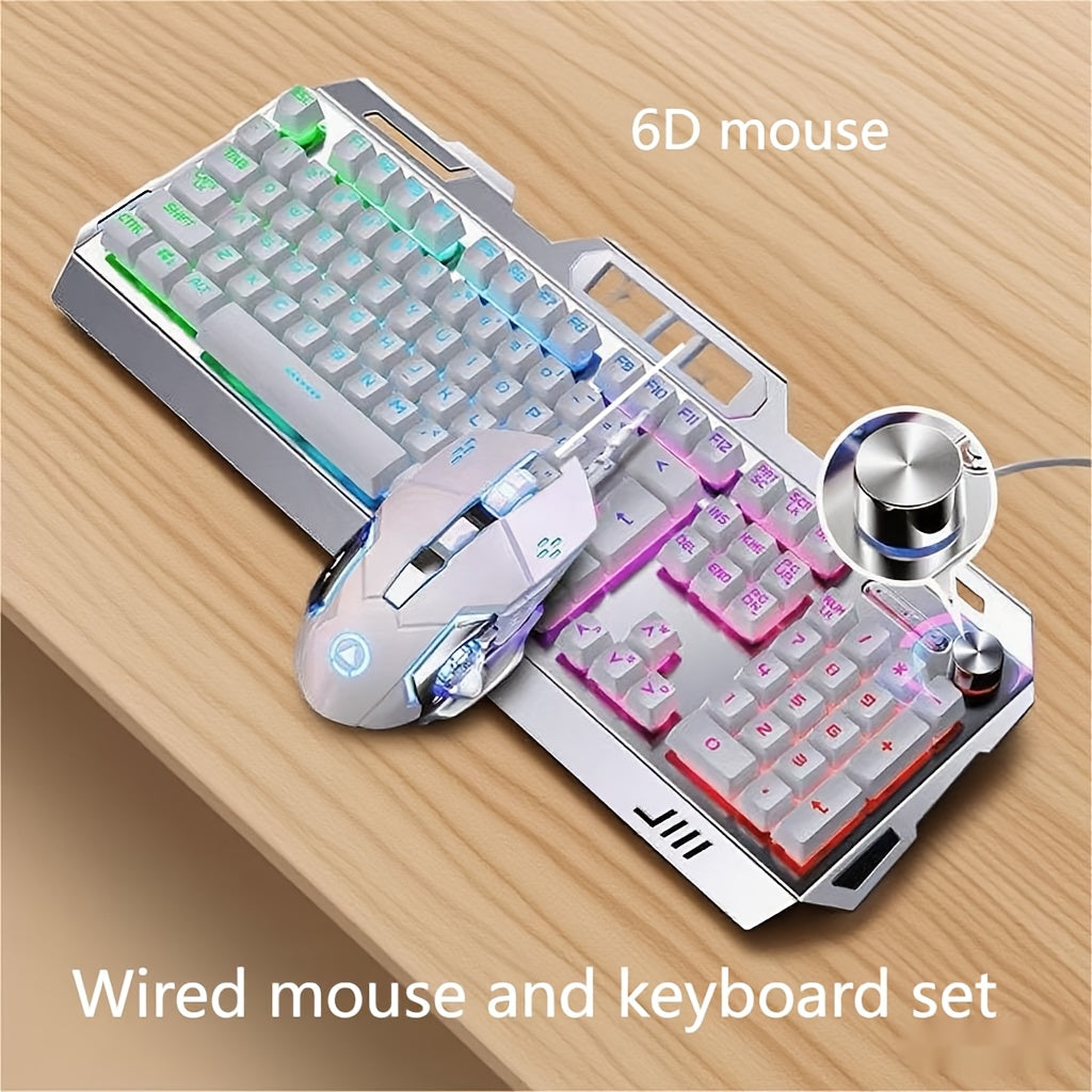Ergonomic Gaming Keyboard - Wired, Faux Mechanical Feel, LED Color Backlight, USB Connection, 104 Keys Full Metal Panel, Multimedia Knob And Laptop Phone Holder Gift for Your Family Boyfriend