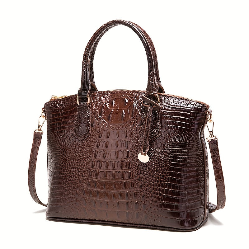 Luxurious crocodile patterned with three-dimensional pattern / metal round buckle decoration / dual handles and adjustable shoulder strap design / large capacity to meet the needs of commuting, business, and travel scenarios