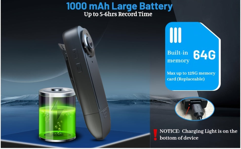 Body Camera, 1080P 64GB Body Camera with Upgraded Clip, Wearable Camera with Motion Detection and Night Vision, Suitable for Proof of Work, Delivery, Outdoor Travel, Personal Use