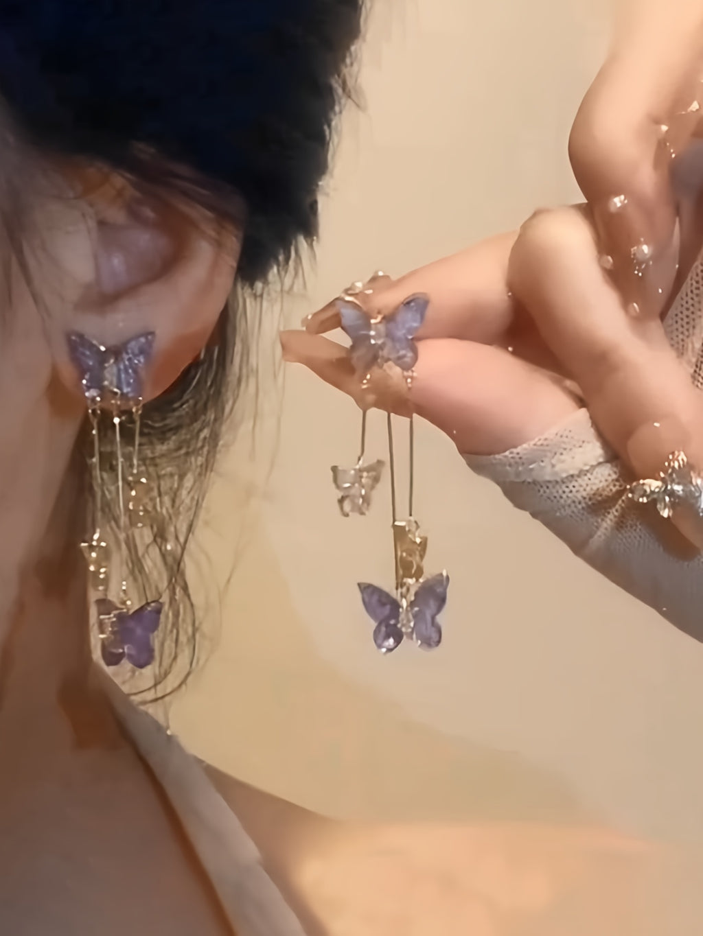 [Delicate butterfly earrings] Light Purple Butterfly Tassel Earrings | Delicate Temperament Accessory, Elegant Style, Perfect for Party & Daily Wear, for Teenager