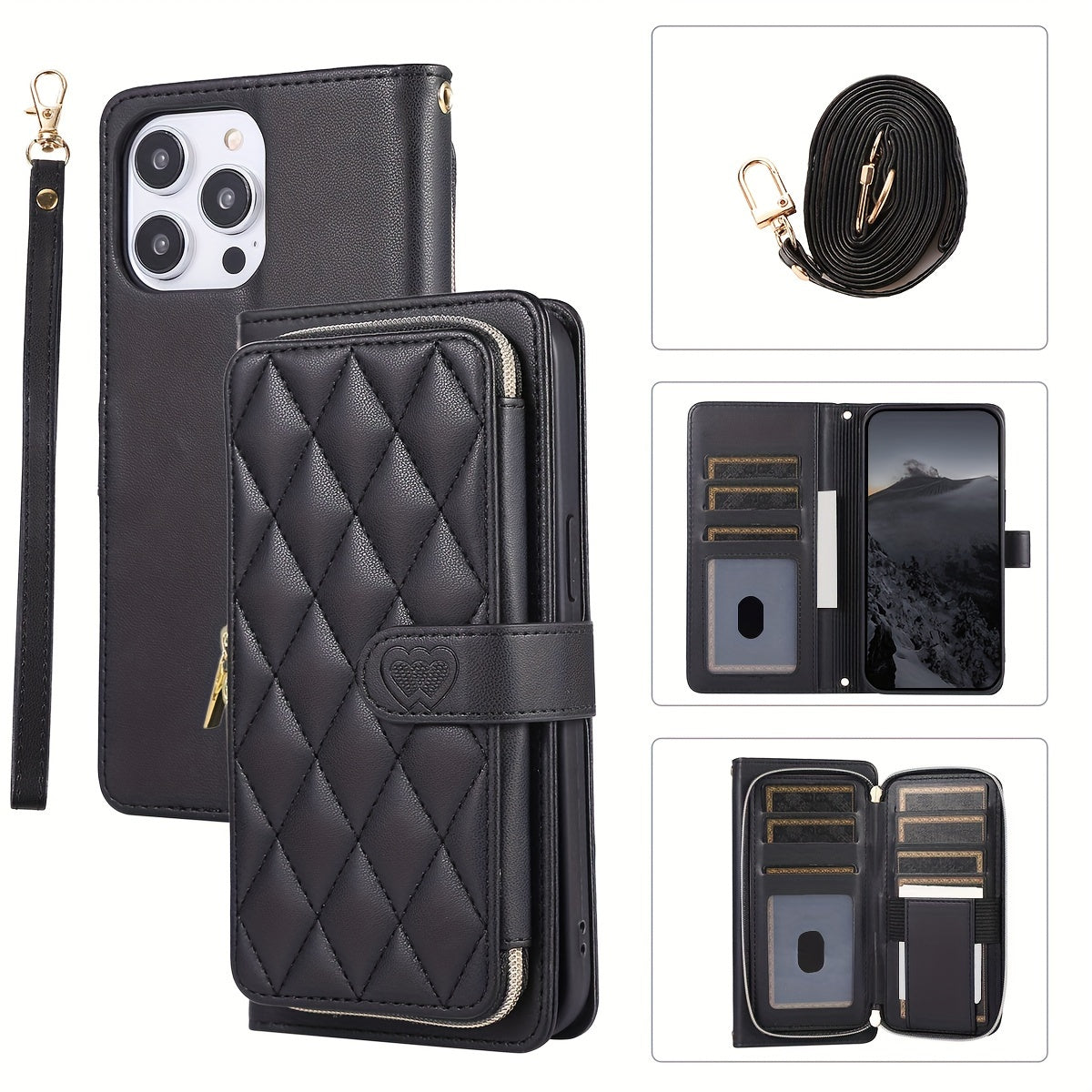 Crossbody Wallet Case Designed for Iphone 16E, 16, 15, 14, 13, 12, 11 Pro Max, 7, 8 Plus, SE 2020, And SE 2022, Featuring a Zippered Handbag Style, Flip Cover, Kickstand Folio, Card Slots, Wrist Strap, And Lanyard for The for