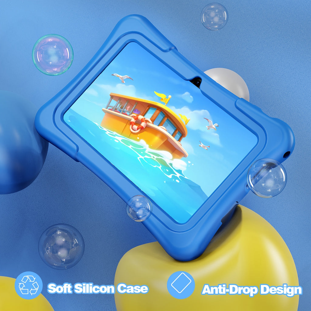 Android 13 7-Inch Kids Portable Tablet with Case 4GB (2GB+2GB Expandable) RAN+32GB ROM, Support 1TB Expandable, Quad-Core Processor, HD Display, Dual Camera, Dual WiFi (2.4G+5G), 2025 New Boys and Girls Gifts