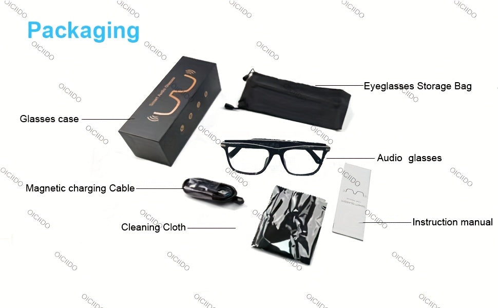 OICIIDO AI Smart Glasses, New Multifunctional Audio Glasses for Men and Women, Support Real-Time Translation for 160+ Languages and Video Translation, Equipped with Chat GPT System, Built-In Microphone and Speaker, HD Voice C