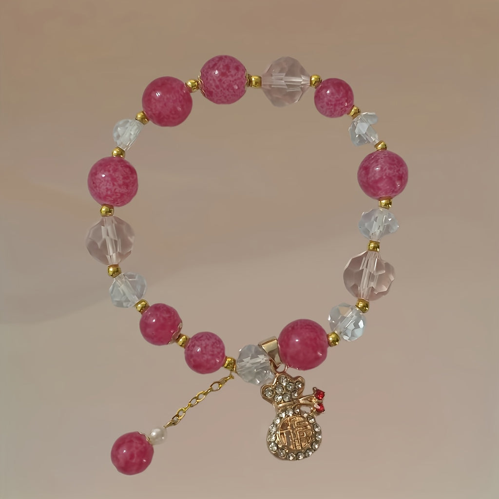 Golden Pink Beaded Bracelet