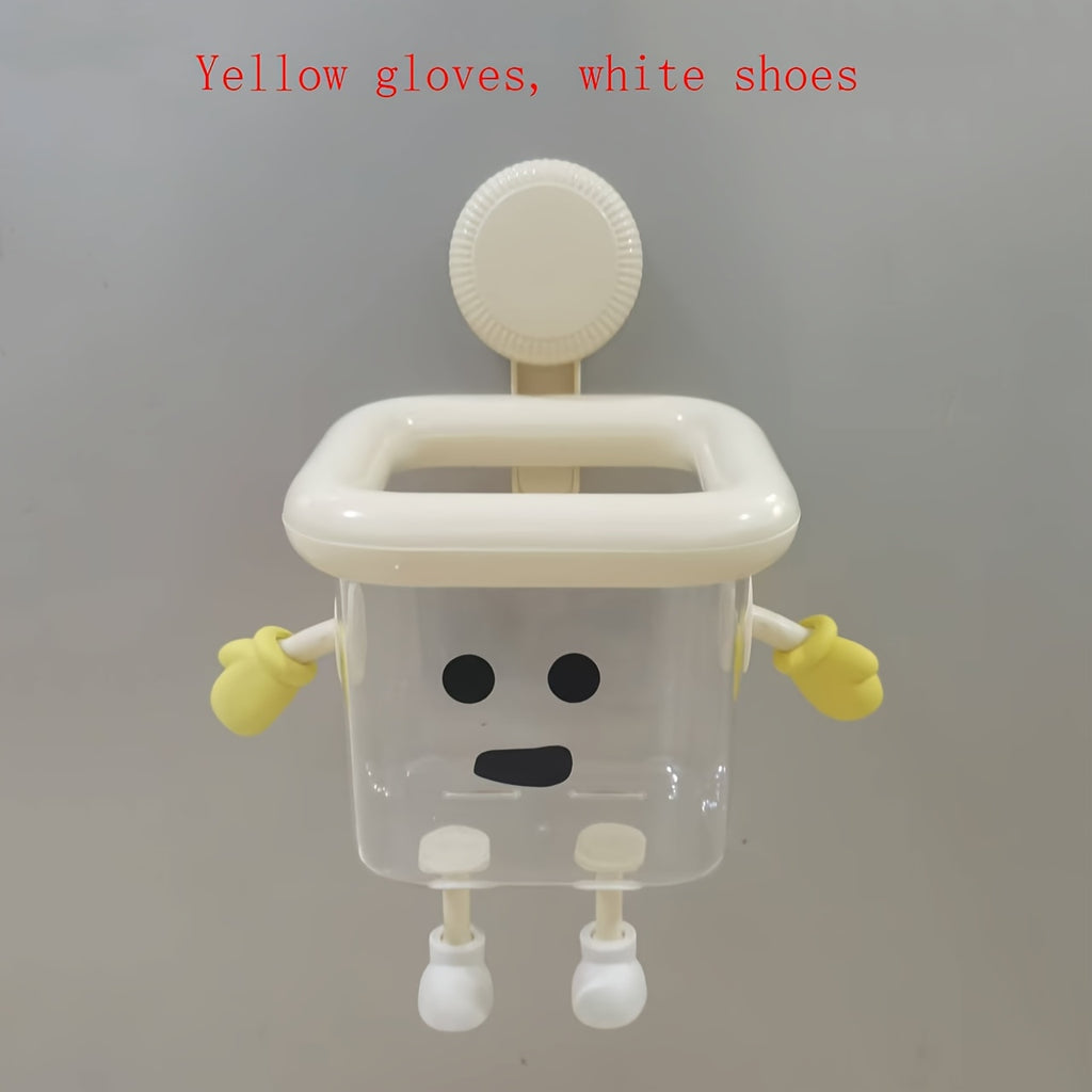 DIY Creative Cute Toothbrush Holder, Wall-Mounted No-Drill Suction Cup for Home Use, Bathroom Toothpaste Toothbrush Electric Toothbrush Cosmetic Organizer, Razor Makeup Brush Hanging Storage, High-End Multifunctional Transpar