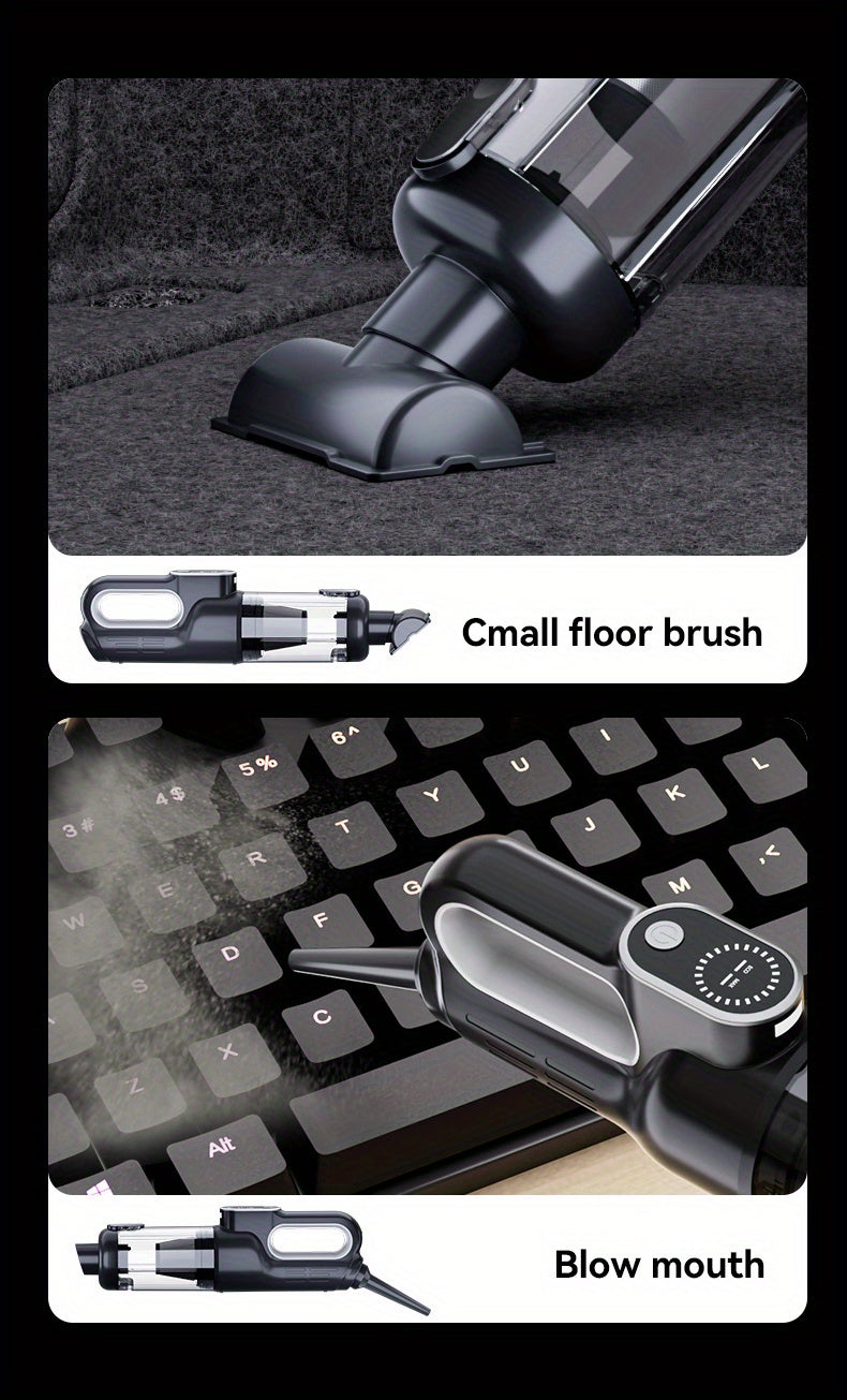 [2-in-1 Car Vacuum Cleaner] 2-in-1 Portable Wireless Brushless Car Vacuum Cleaner | Handheld Cordless Vacuum & Air Duster with LED Light, Multi-Nozzles for Car, Home, Office, Pet Hair | 15KPa Suction Power, 0.3H Runtime, USB