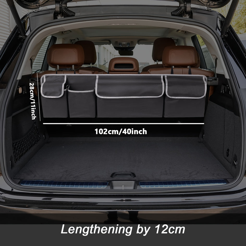 [Car Trunk Organizer] Heavy-Duty Car Trunk Organizer with 3 Adjustable Shoulder Straps & 4 Pockets - Large Storage Space for Off-Road Vehicles, Trucks, and MPVs - Durable Oxford Fabric, Secure Fit for Rear Seat Hanging, Vehic
