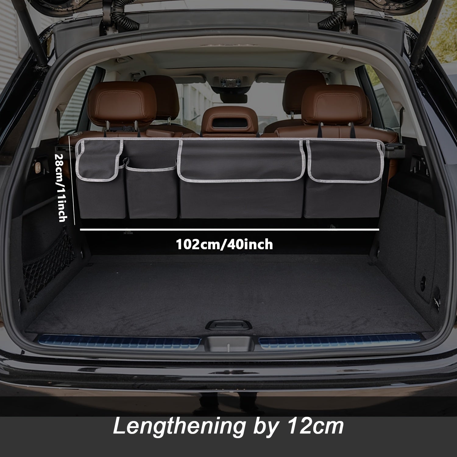 [Car Trunk Organizer] Heavy-Duty Car Trunk Organizer with 3 Adjustable Shoulder Straps & 4 Pockets - Large Storage Space for Off-Road Vehicles, Trucks, and MPVs - Durable Oxford Fabric, Secure Fit for Rear Seat Hanging, Vehic