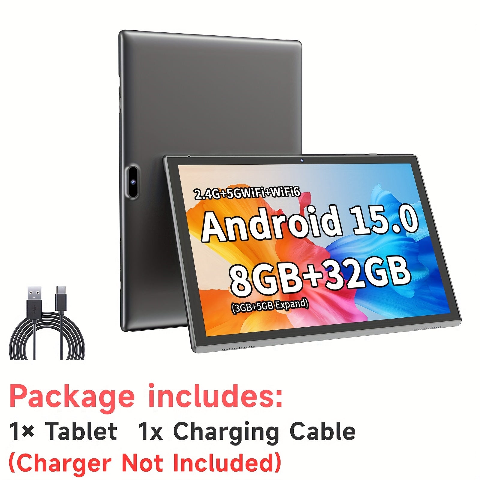 PEICHENG 10 inch Pad Android 15 Tablet, RK3326S 4-Core 8(3+5)GB RAM 32GB ROM, 10.1 Inch Tablet, FHD IPS Touch Screen, 2MP Front 8MP Back Camera, Type-C Tablete G-sensor, 6000mAh Larger Battery