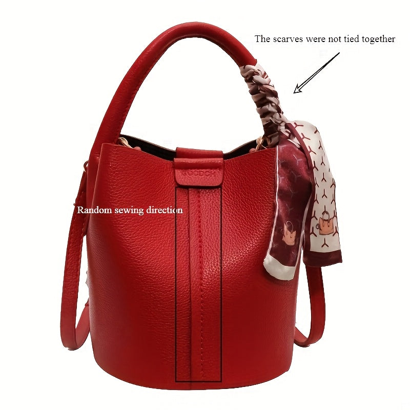 Designer Fashion Red Bucket Bag for Women, Spring/Summer, Solid Color, Magnetic Closure, Hand Wash, with Lining, Messenger Shoulder Bag