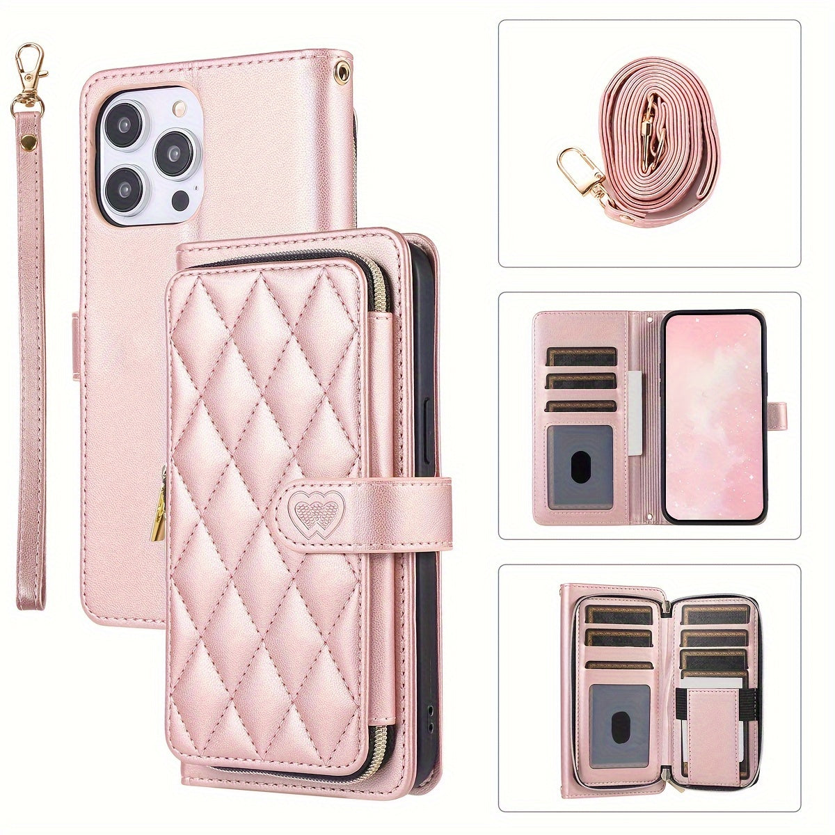 Crossbody Wallet Case Designed for Iphone 16E, 16, 15, 14, 13, 12, 11 Pro Max, 7, 8 Plus, SE 2020, And SE 2022, Featuring a Zippered Handbag Style, Flip Cover, Kickstand Folio, Card Slots, Wrist Strap, And Lanyard for The for