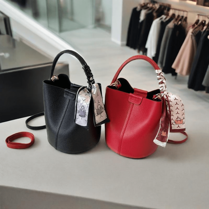 Designer Fashion Red Bucket Bag for Women, Spring/Summer, Solid Color, Magnetic Closure, Hand Wash, with Lining, Messenger Shoulder Bag