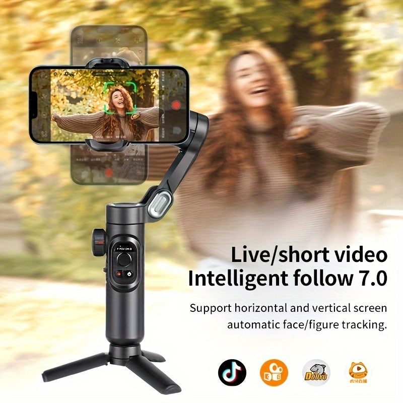 [ Gimbal Stabilizer]AOCHUAN Smart XE, Foldable And Portable Gimbal Stabilizer, Three-axis Stabilization And Anti-shake, 360-degree Rotation AI Automatic Face Tracking Shooting, Suitable For Panorama Gesture Control, Compatibl