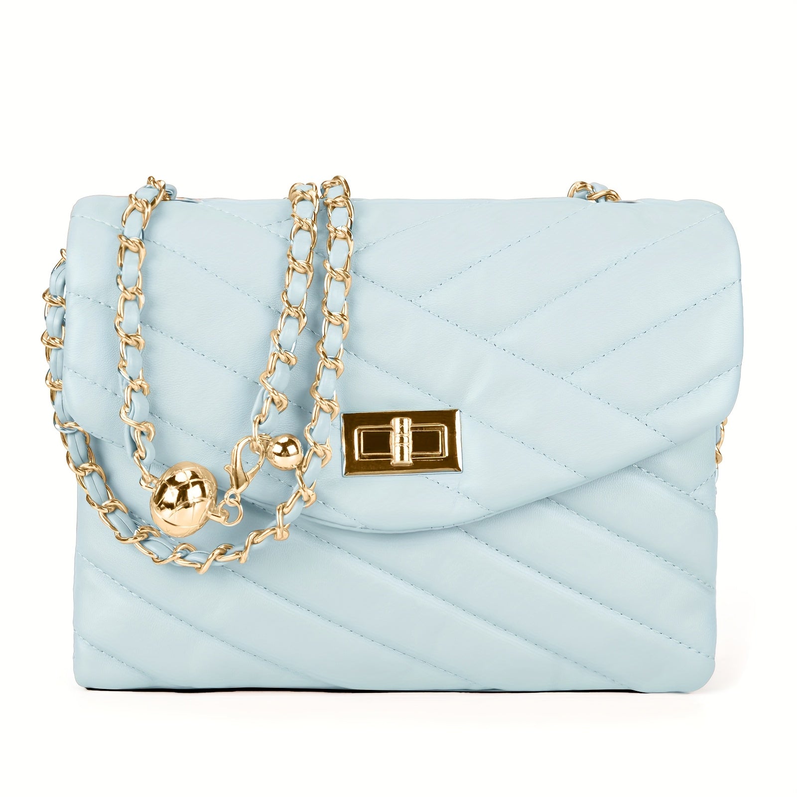 New Fashion Diamond Lattice Soft Chain Bag, Leisure And Simple With Pure Color PU Ladies Daily Travel Crossbody Bag