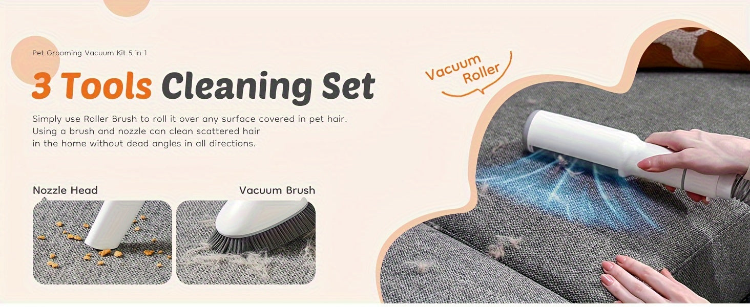 Pet Grooming Vacuum Kit 5 in 1, Vacuum Suction Strong Power 99% Pet Hair, Professional Clippers with 6 Guide Combs, Mulifunctional Grooming Tools for Dogs Cats and Other Animals