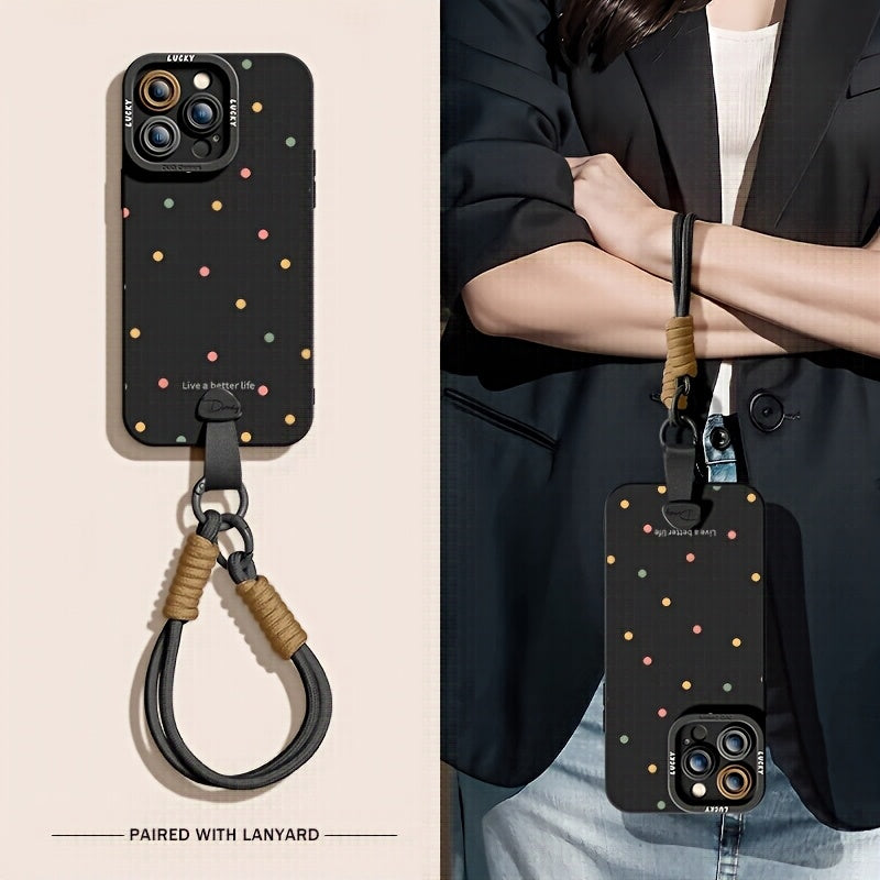 Full screen color dots are suitable for iPhone 17 Promax phone case, new 15 friend models, 16pro handheld Apple 14 Promax premium protective case with hanging rope 17 Pro soft case, Women's autumn and winter