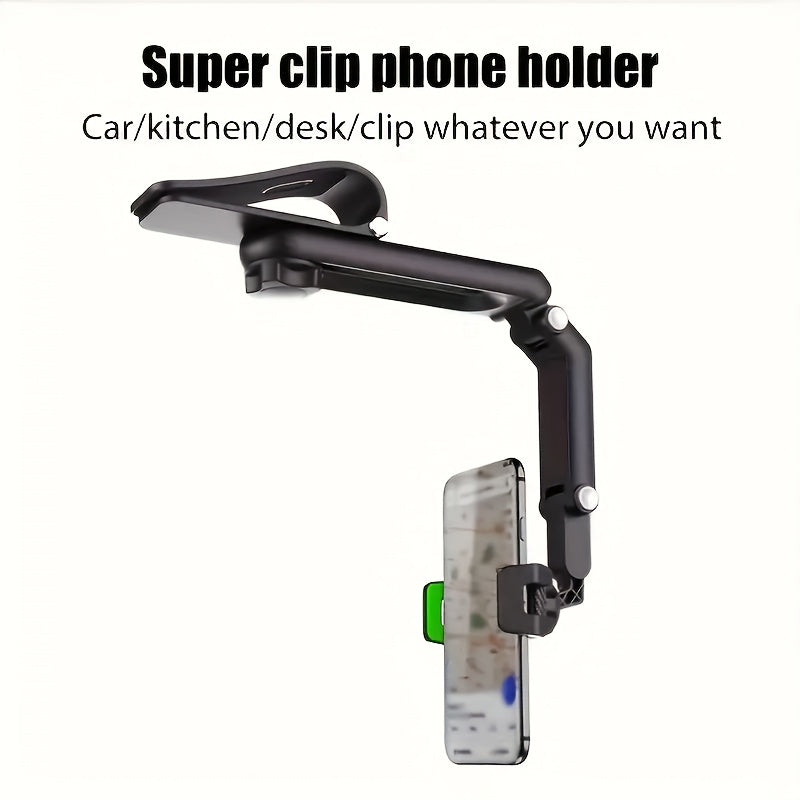 Car Phone Holder, 1080° Rotating Sun Visor, Multifunctional Mount, Safe and Convenient Hands-Free Driving Solution, Suitable for iPhone and Other Smartphones
