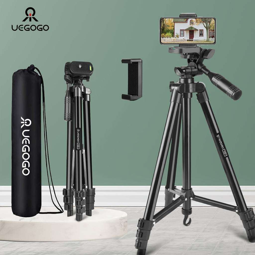 UEGOGO Aluminum Tripod with Gimbal Head, 51" Lightweight, for Cell Phone/Tablet, Ideal for Selfies, Video Recording, Vlogging, Live Streaming, with Carry Bag & Phone Clip, for No Battery Required