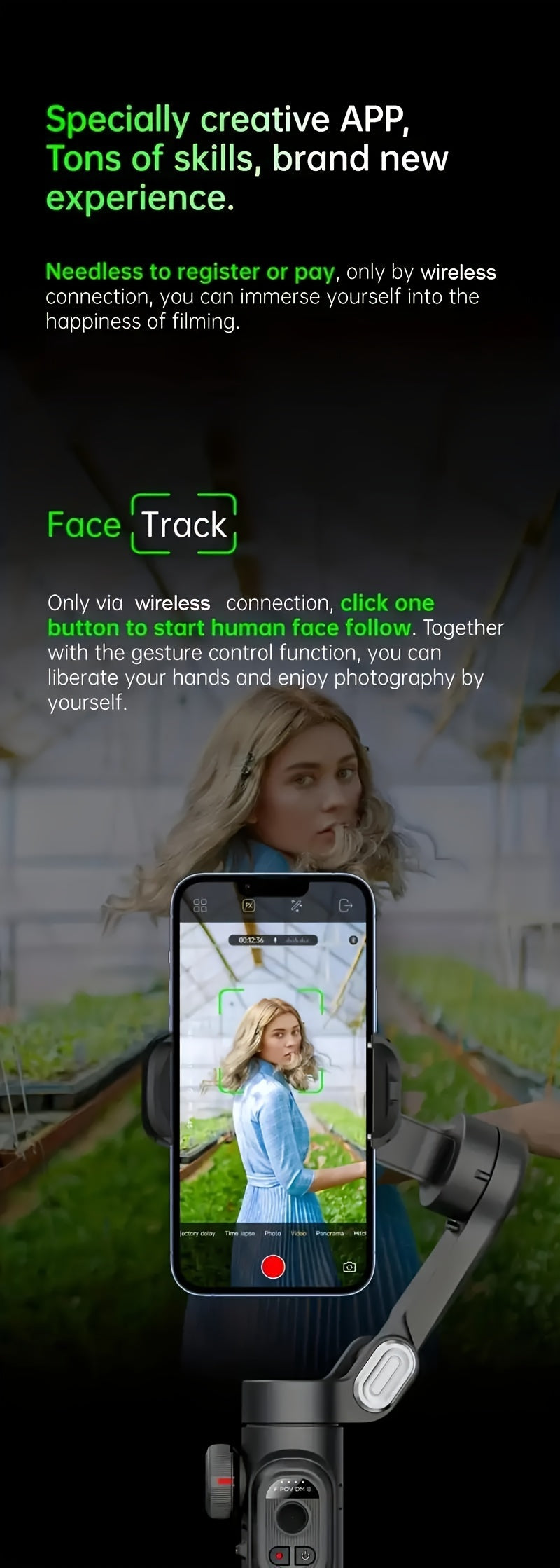 [ Gimbal Stabilizer]AOCHUAN Smart XE, Foldable And Portable Gimbal Stabilizer, Three-axis Stabilization And Anti-shake, 360-degree Rotation AI Automatic Face Tracking Shooting, Suitable For Panorama Gesture Control, Compatibl