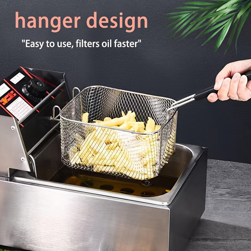 [Stainless Steel Frying Basket] Stainless Steel Frying Basket with Foldable Handle, Heat-Resistant Mesh for French Fries, Chicken Wings, and Snacks, Easy to Clean Cooking Tool for Home and Commercial Kitchen Use