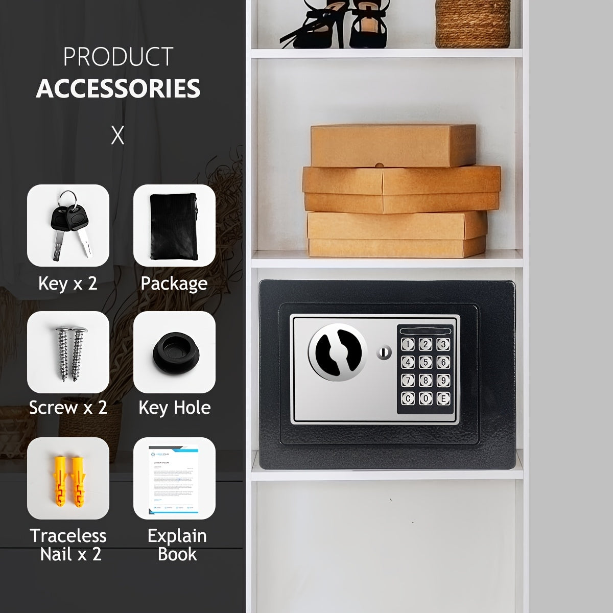 Fireproof Safes, Digital Keypad Home Safe with Sensor Light, Adjustable Shelf Security Safe for Money Business Office, with Fireproof Money Bag & Fireproof Bag, Money Safe Box