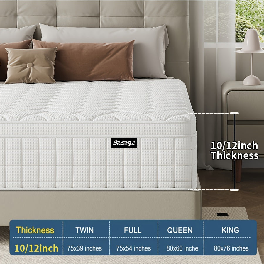 Memory Foam Hybrid Mattress, Queen/King/Twin/Full Size, 10in/12in Thick, Deep Sleep Euro Top, 7-Zone Cooling with Optimal Lumbar Support, -Allergenic Cover & Pocket Springs, Heavy-Duty Non-Wood