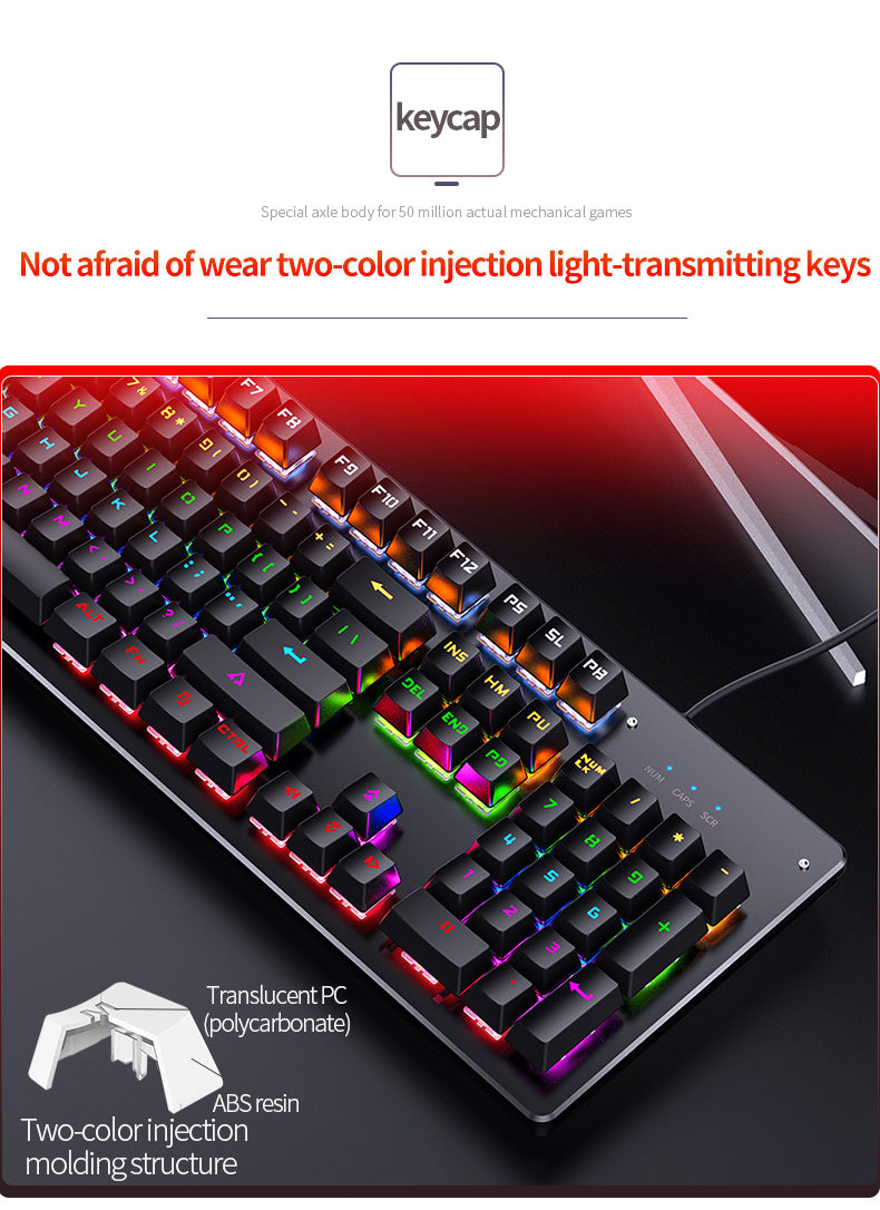 [Gaming/office universal device] YINDIAO 104 Keys Mechanical Keyboard | Wired USB, Lighting Effects, Punk/Round Keycaps | Windows/Mac, Home/Office
