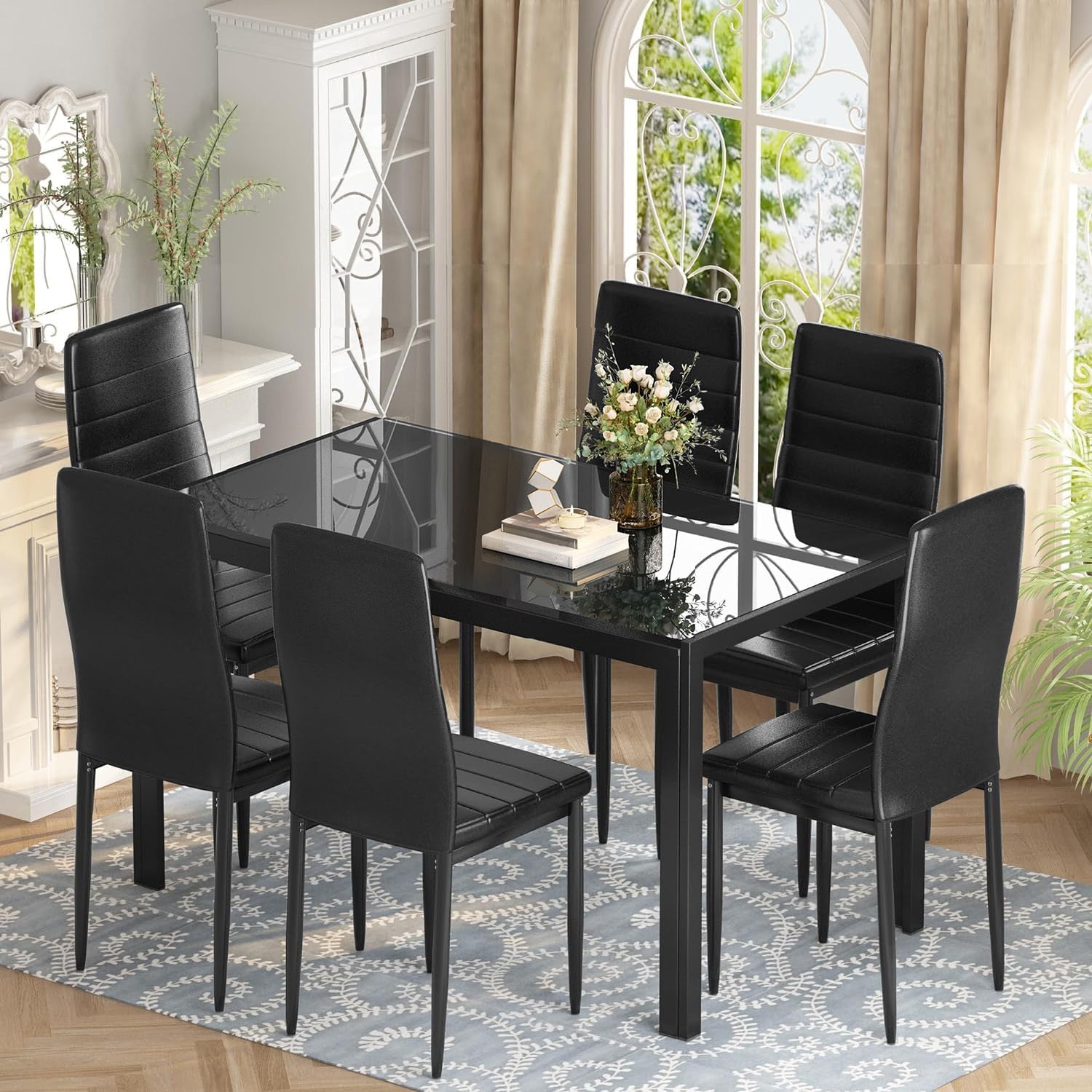 7-Piece Modern Glass Dining Table