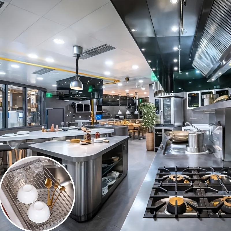 1pc Deluxe Roll-Up Stainless Steel Dish Drying Rack - Space-Saving Over-The-Sink Design, Portable & Anti-Rust, Easy to Clean Kitchen Sink Organizer for Small Spaces, Dish Drying Rack for Kitchen Counter, Sleek Metallic Finish