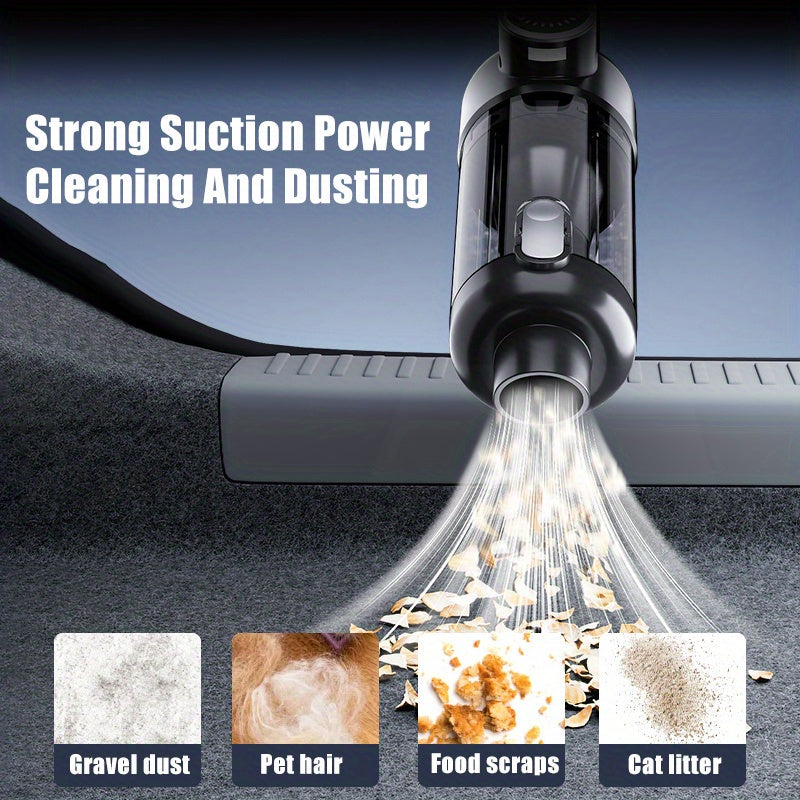 [2-in-1 Car Vacuum Cleaner] 2-in-1 Portable Wireless Brushless Car Vacuum Cleaner | Handheld Cordless Vacuum & Air Duster with LED Light, Multi-Nozzles for Car, Home, Office, Pet Hair | 15KPa Suction Power, 0.3H Runtime, USB