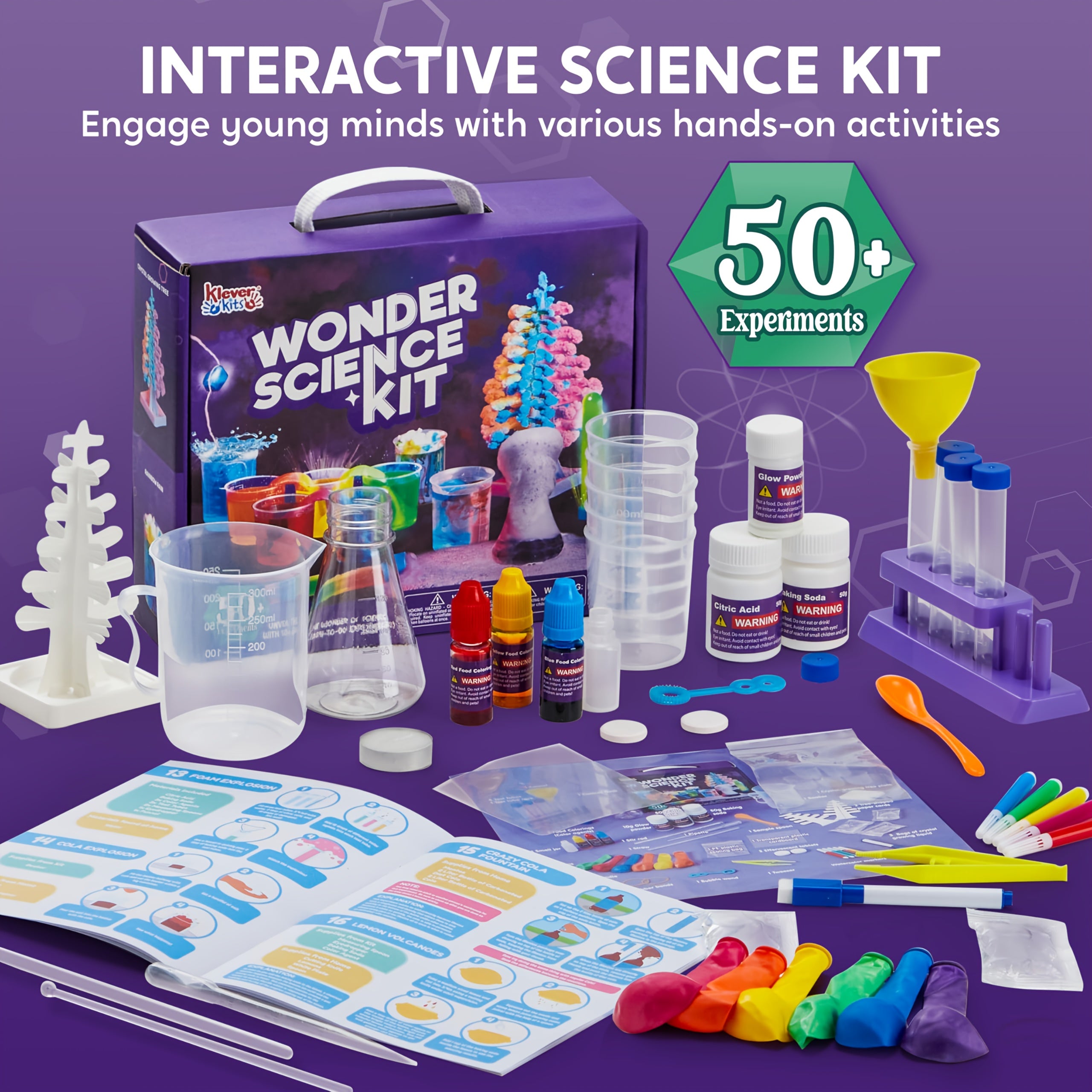 50+ Wonder Science Kit, Experiments Educational Toy For Kids: Growing Crystal Tree, Explore Chemistry Reactions & STEM Lab Activities - Ultimate Birthday Christmas Gifts For Boys And Girls Ages 6-12