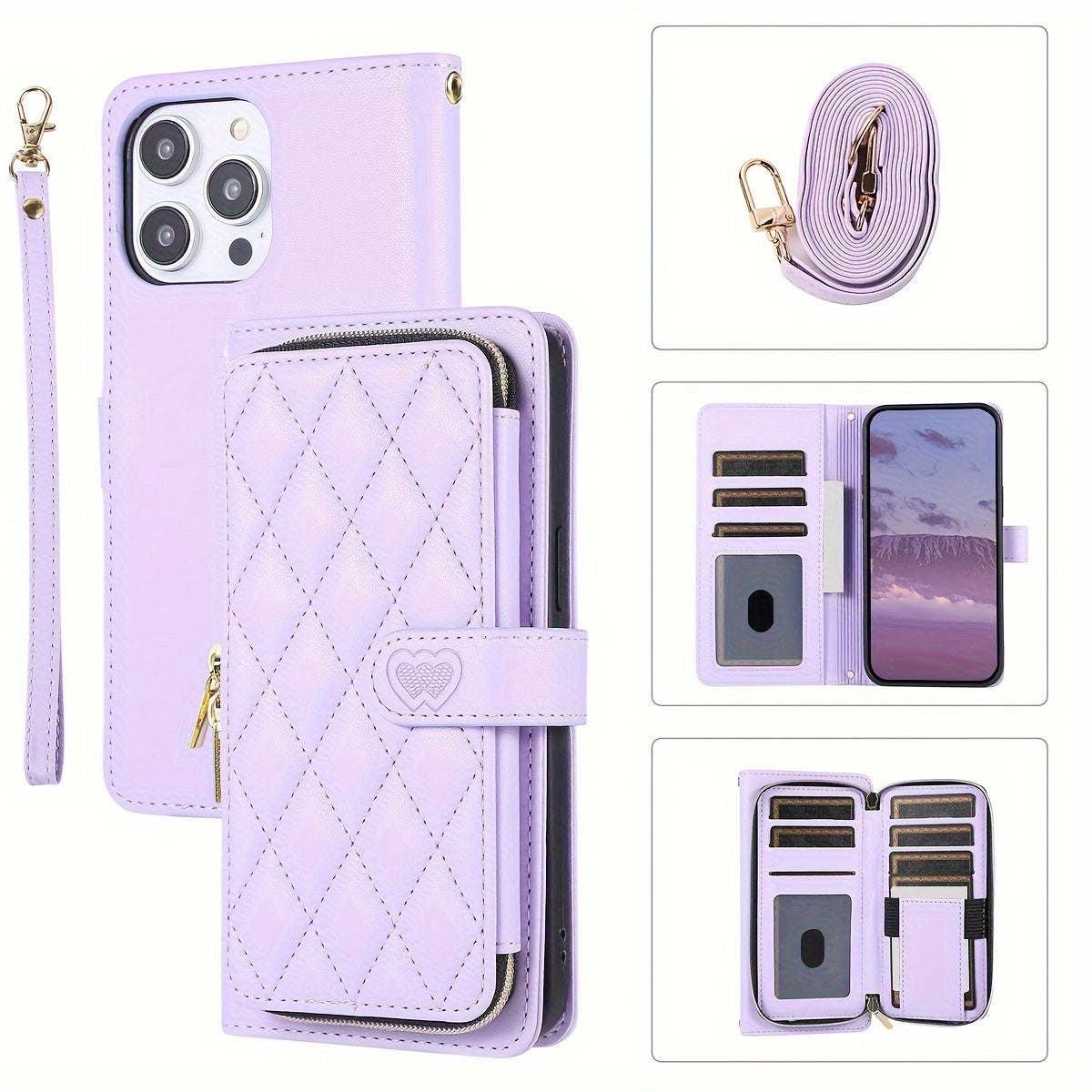 Crossbody Wallet Case Designed for Iphone 16E, 16, 15, 14, 13, 12, 11 Pro Max, 7, 8 Plus, SE 2020, And SE 2022, Featuring a Zippered Handbag Style, Flip Cover, Kickstand Folio, Card Slots, Wrist Strap, And Lanyard for The for