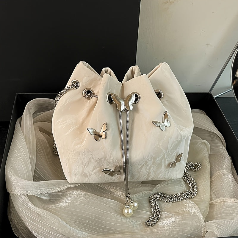 Trendy Bowknot Women'S Handbag, Unique Versatile Tote Bucket Bag, High-Quality Handheld Shoulder Bag, Stylish Chain Crossbody Bag.