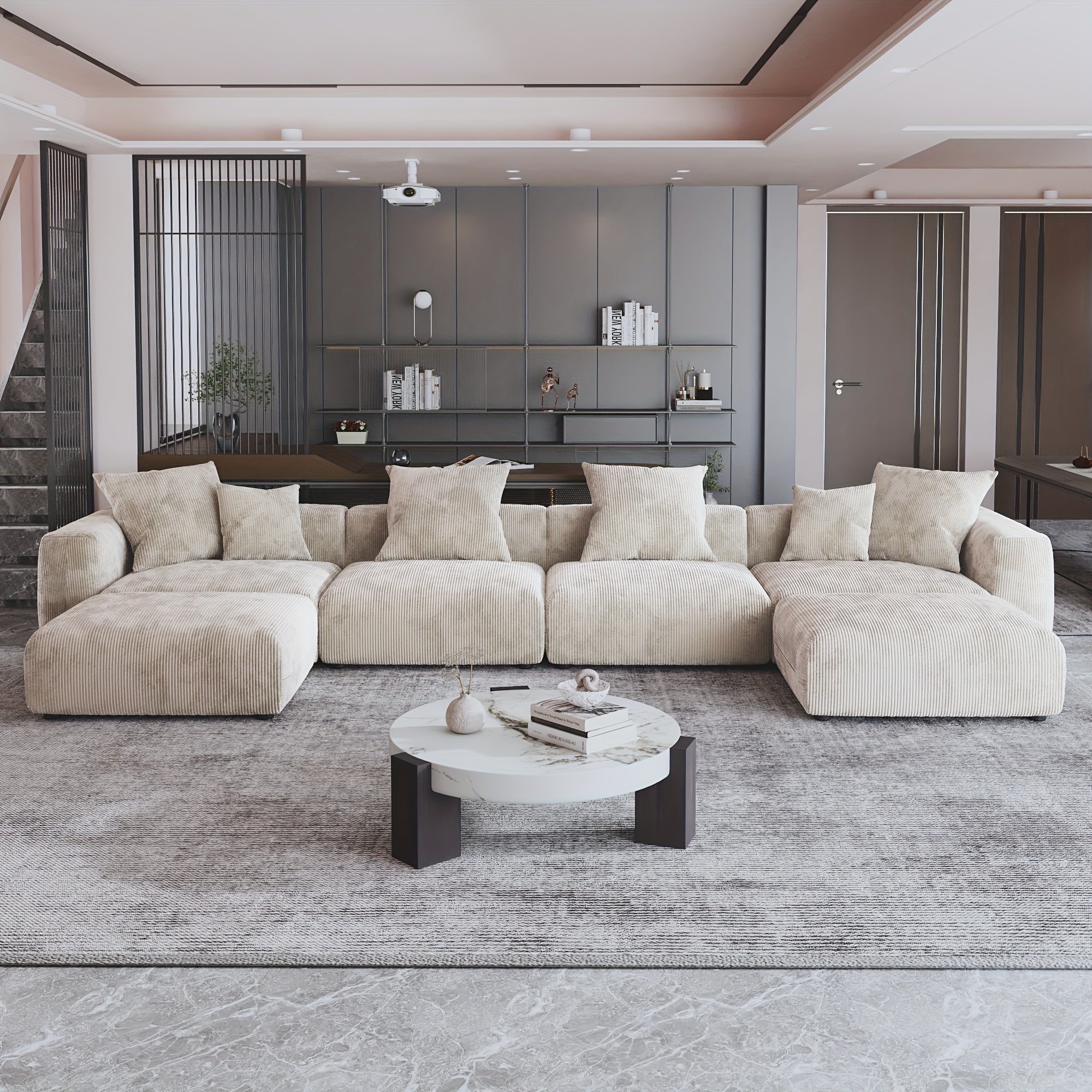 Luxurious Oversized Corduroy U-Shaped Modular Sectional Couch