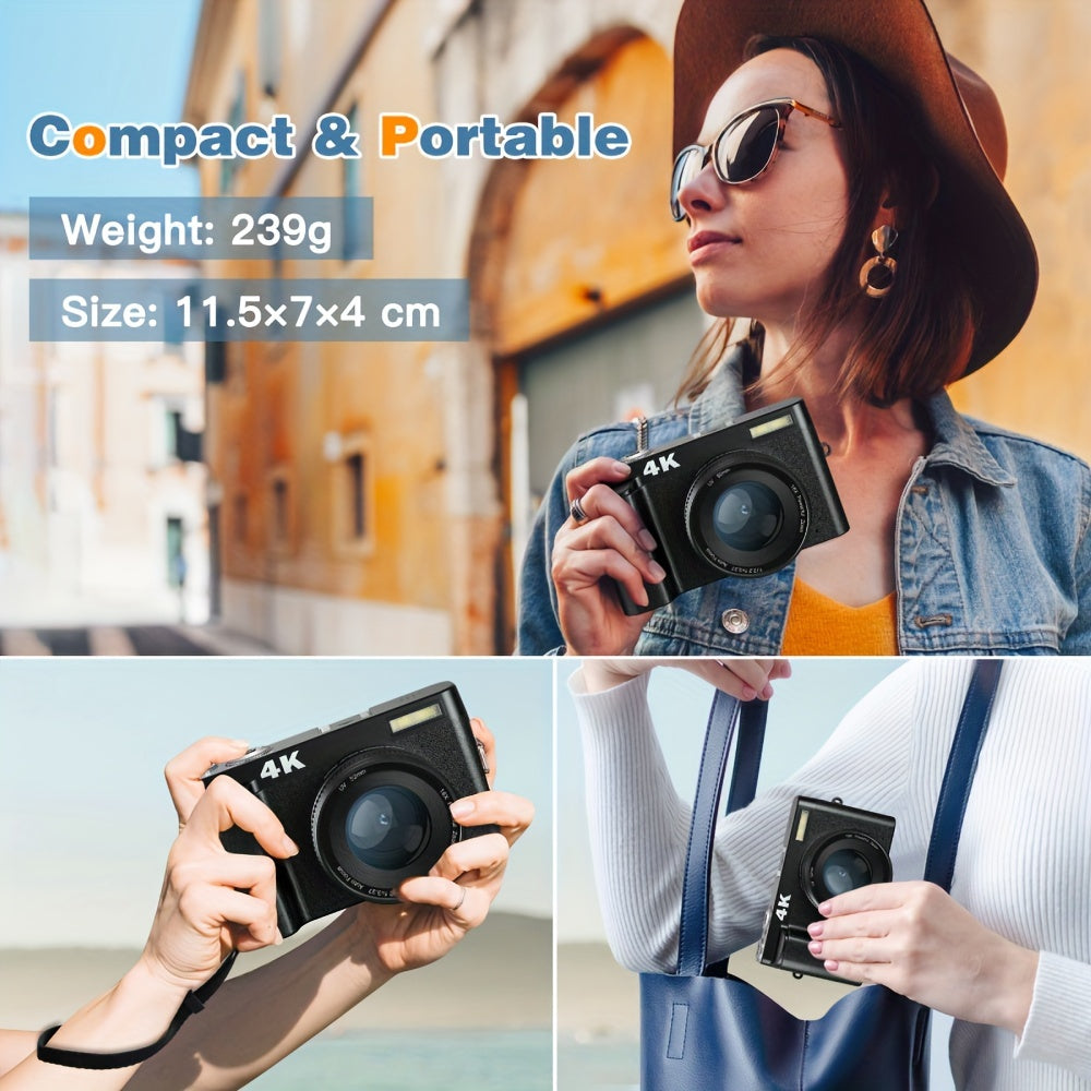 [48MP 4K Camera] Zostuic 48MP 4K Digital Camera | 16X Zoom, 3" 180° Flip Screen, Auto Focus & Anti-Shake, Compact Travel Camera | for YouTube, Live Streaming, Beginners, Includes 32GB SD Card & Accessories