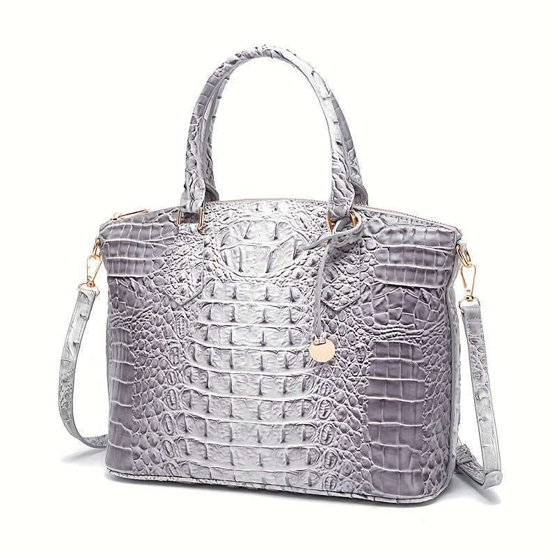 Luxurious crocodile patterned with three-dimensional pattern / metal round buckle decoration / dual handles and adjustable shoulder strap design / large capacity to meet the needs of commuting, business, and travel scenarios