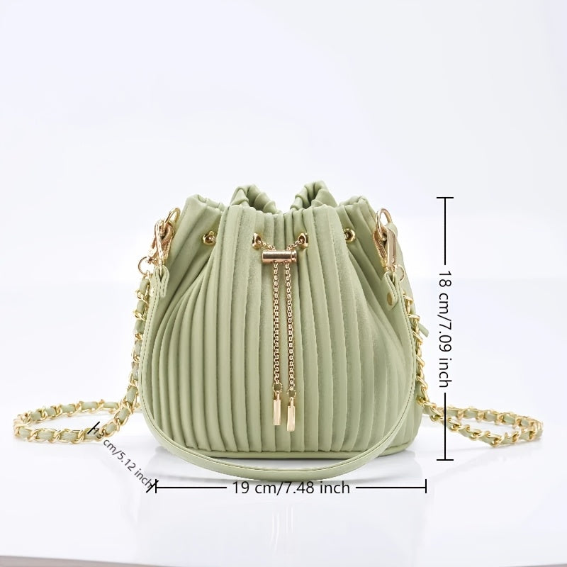 [Versatile Purse, Chic Design] Women's Shoulder Bag with Detachable Chain Strap - Elegant Synthetic Purse, Drawstring Closure, for Everyday, Formal, Party - Available in Beige, Gray, Pink, Green, White, Purple, Black - Women'