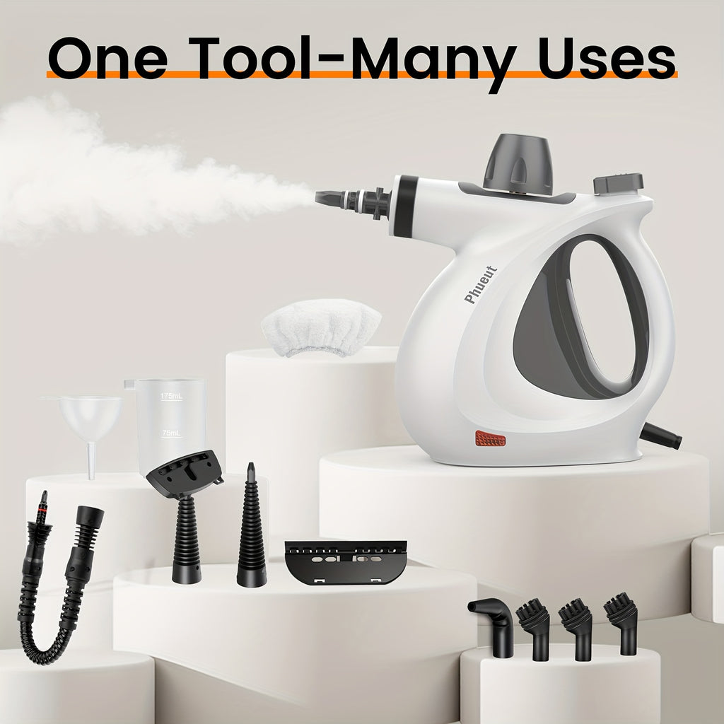 1Pc 1050W High-Power Portable Handheld Steam Cleaner Quick Heating, 12 Brush Heads For Versatile Cleaning In Kitchens, Bathrooms, Furniture & Cars - Us Plug, Large Capacity Water Tank, Steam Cleaner For Car