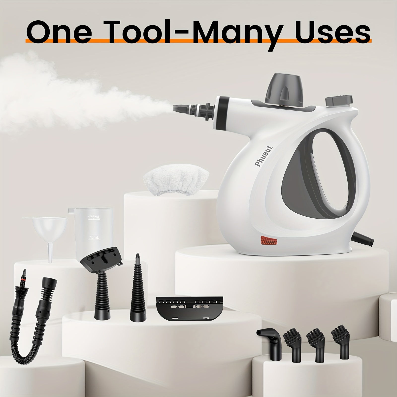 1Pc 1050W High-Power Portable Handheld Steam Cleaner Quick Heating, 12 Brush Heads For Versatile Cleaning In Kitchens, Bathrooms, Furniture & Cars - Us Plug, Large Capacity Water Tank, Steam Cleaner For Car