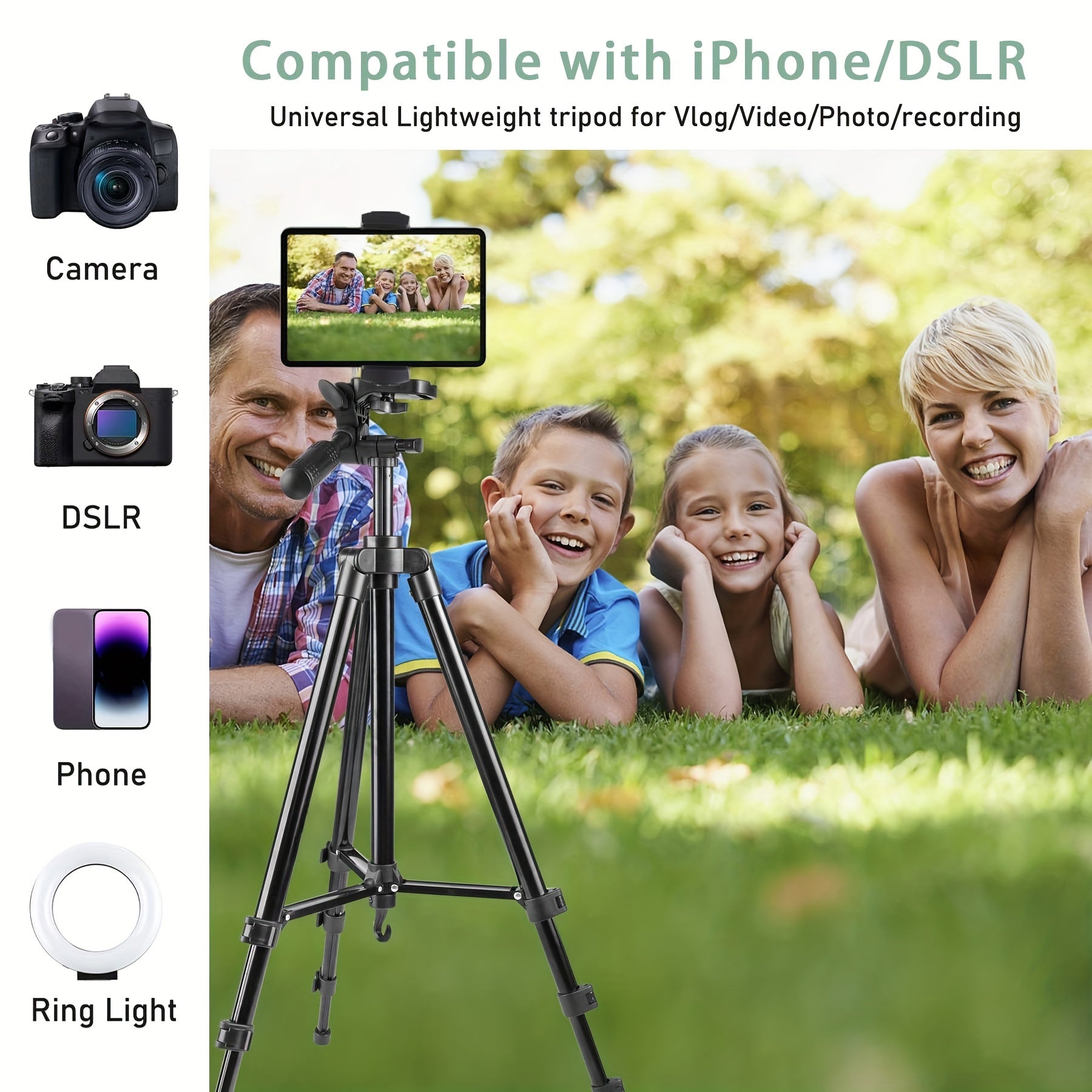 UEGOGO Aluminum Tripod with Gimbal Head, 51" Lightweight, for Cell Phone/Tablet, Ideal for Selfies, Video Recording, Vlogging, Live Streaming, with Carry Bag & Phone Clip, for No Battery Required