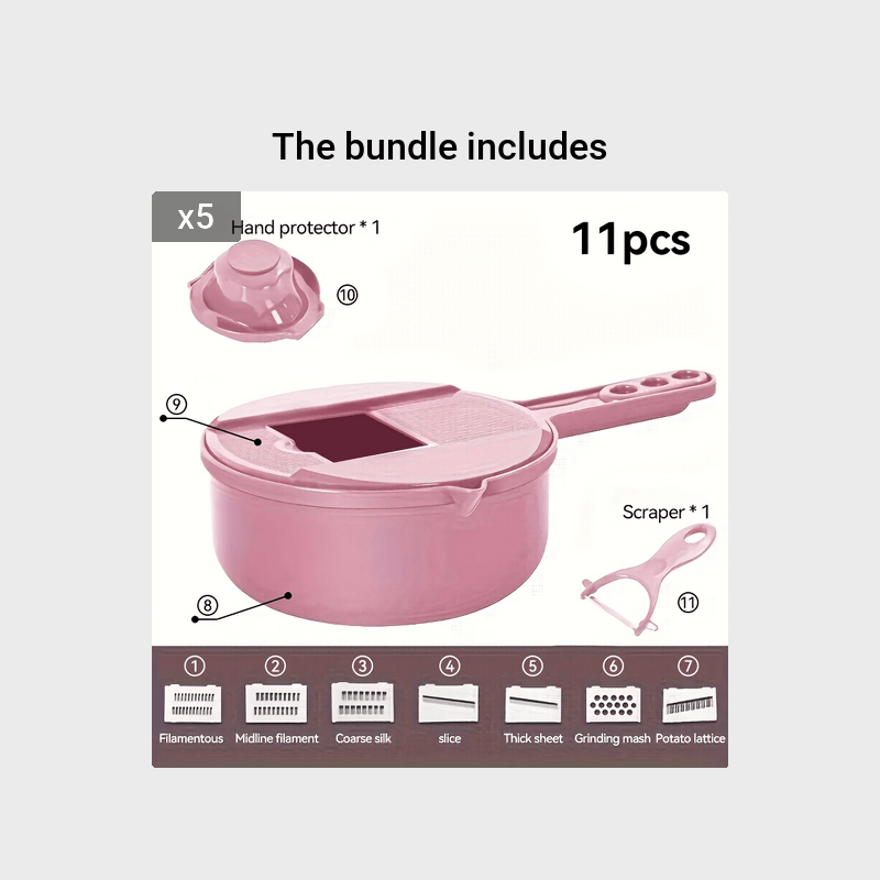 [Essential Kitchen Tool] 11pcs 12-in-1 Multi-Function Vegetable Chopper | Manual Slicer, Shredder, Grater | for Carrots, Potatoes, Radish, Essential Kitchen Tool